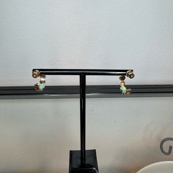 NWT Melinda Maria She's an Icon Blue Opal Gold Hoops 0.75" - Picture 4 of 5